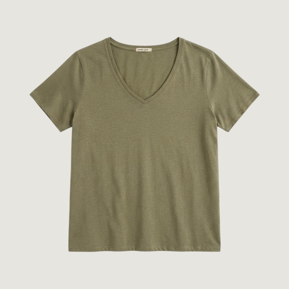 Marine Layer V-Neck Tee Size L Olive Green Good Slub Knit Short Sleeve Top